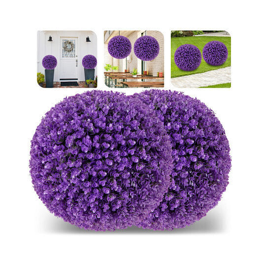 17.5 Inch 2 Pack Faux Eucalyptus Decorative Balls with 7 Layers Leaves-Purple –