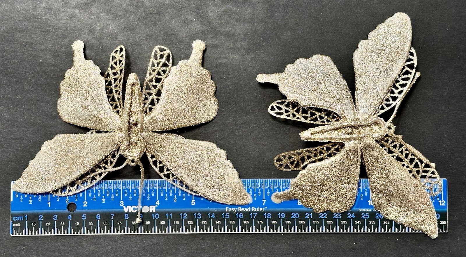 18 Champagne Tinted Glitter Christmas Accents Poinsettias Butterflies & Clips