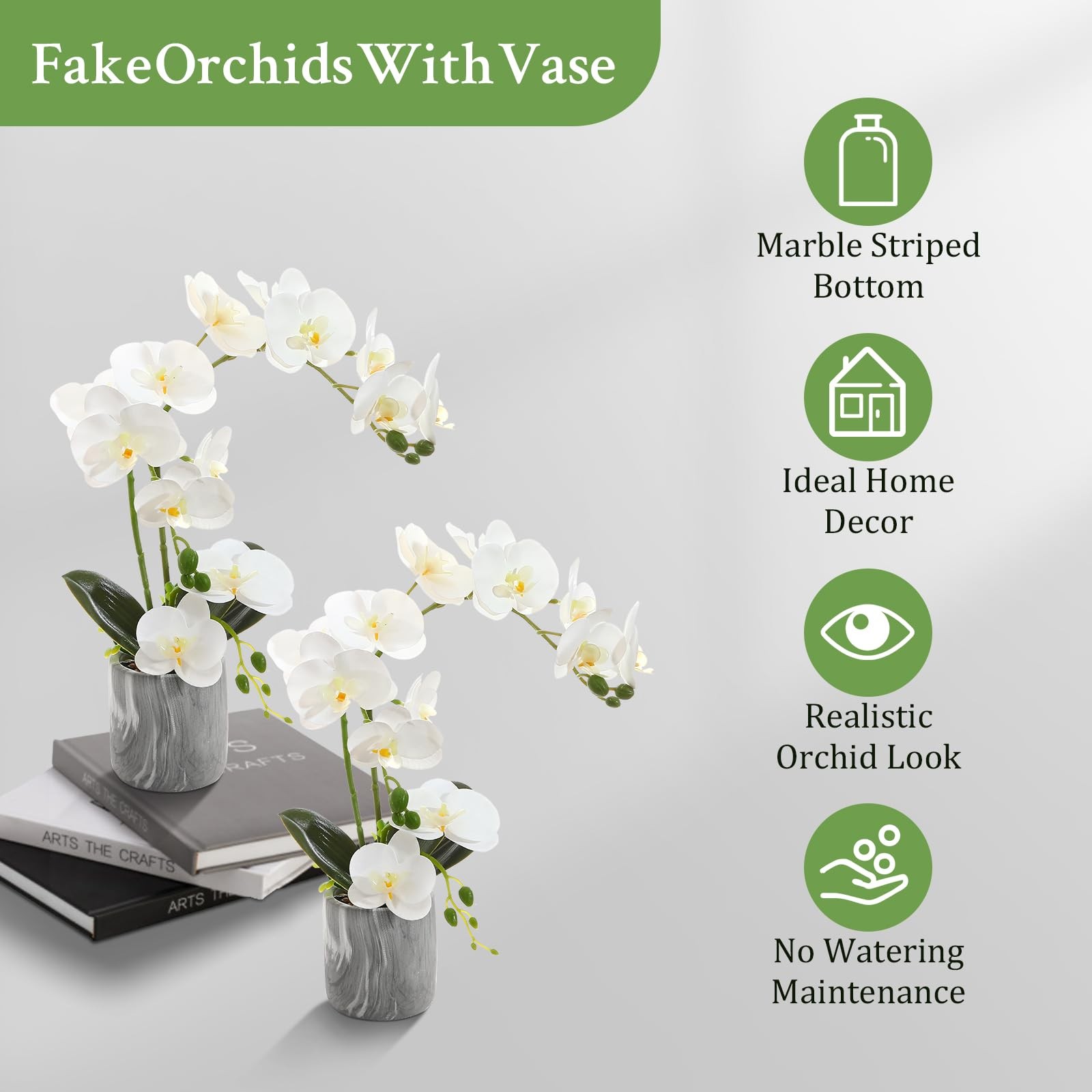 Artificial White Fake Orchids Flowers in Pot Bendable Faux Orchid Centerpiece