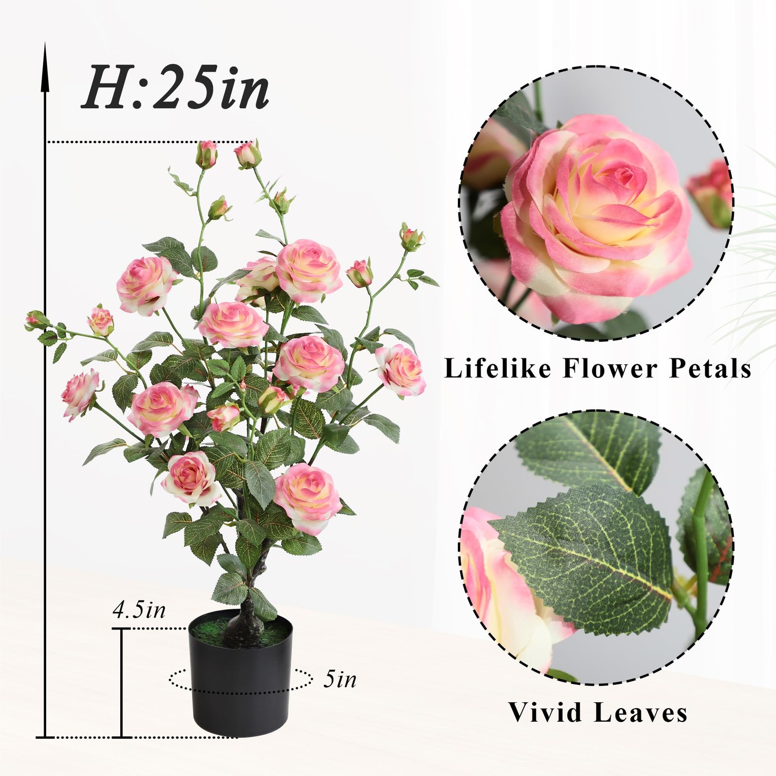 Artificial Rose Plant 25 Inch Tall Fake Silk Rose Flower Set of 2 Faux Trees …