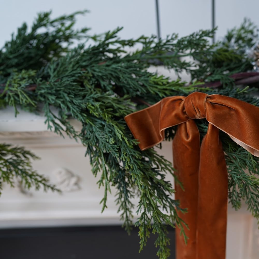 Christmas Cedar Garland,1Pcs 6ft Real Touch Cedar Pine Garland for Mantle Fir…