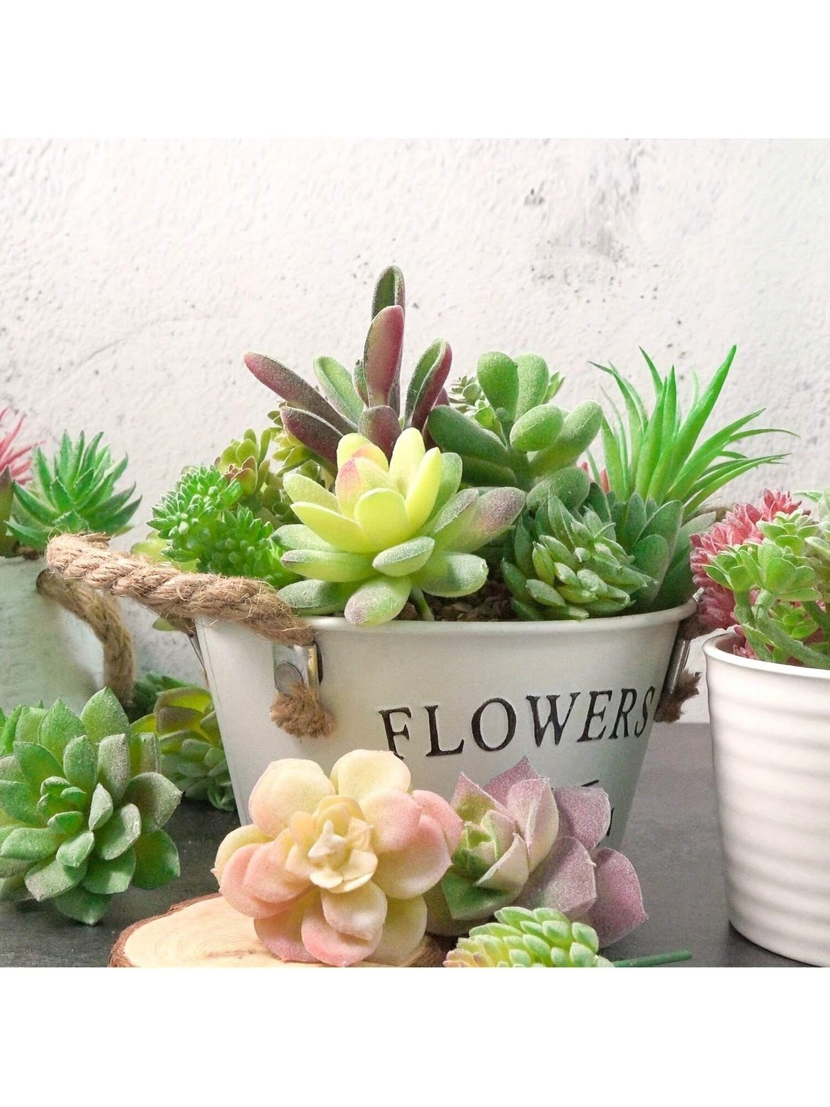 16Pack Flocked Green Floral Mini Artificial Succulents Fake Succulent Plant Set