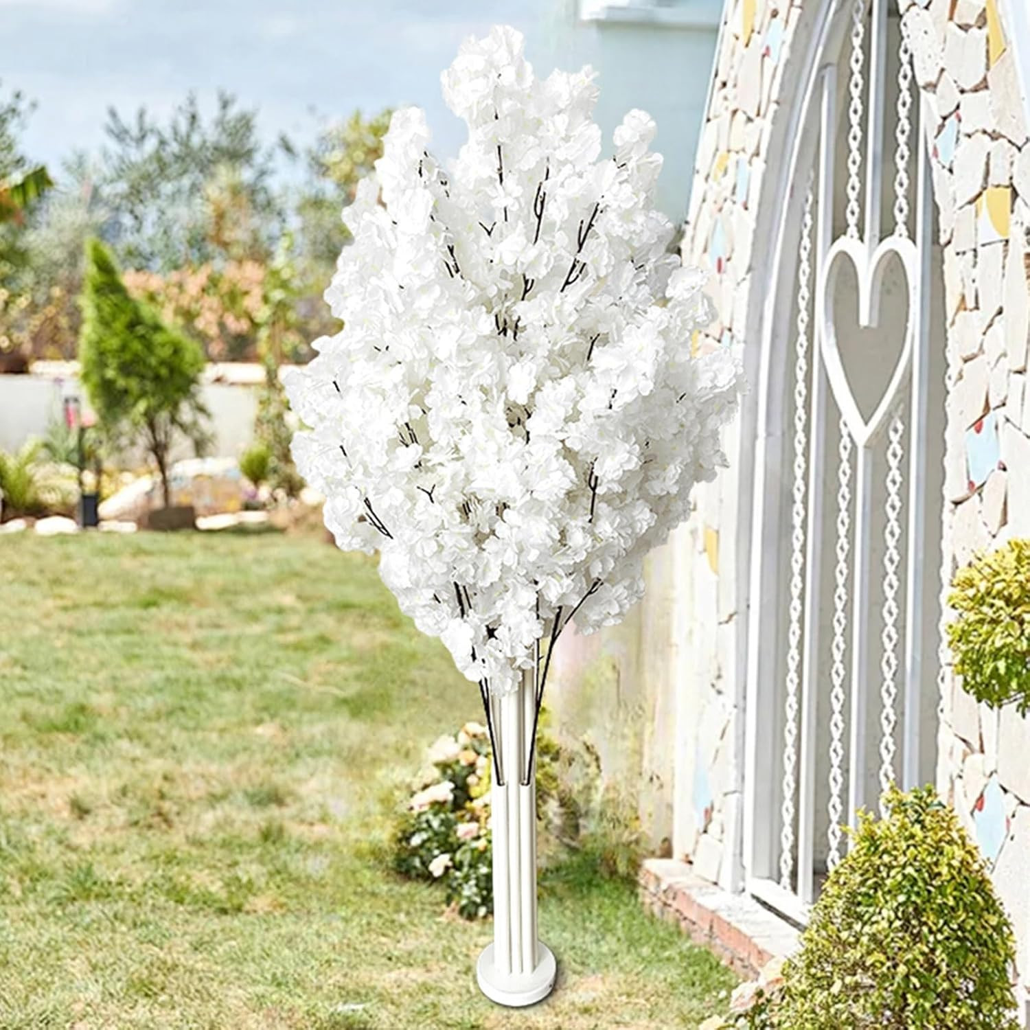 White Cherry Blossom Tree with Stand for Wedding & Party Decor