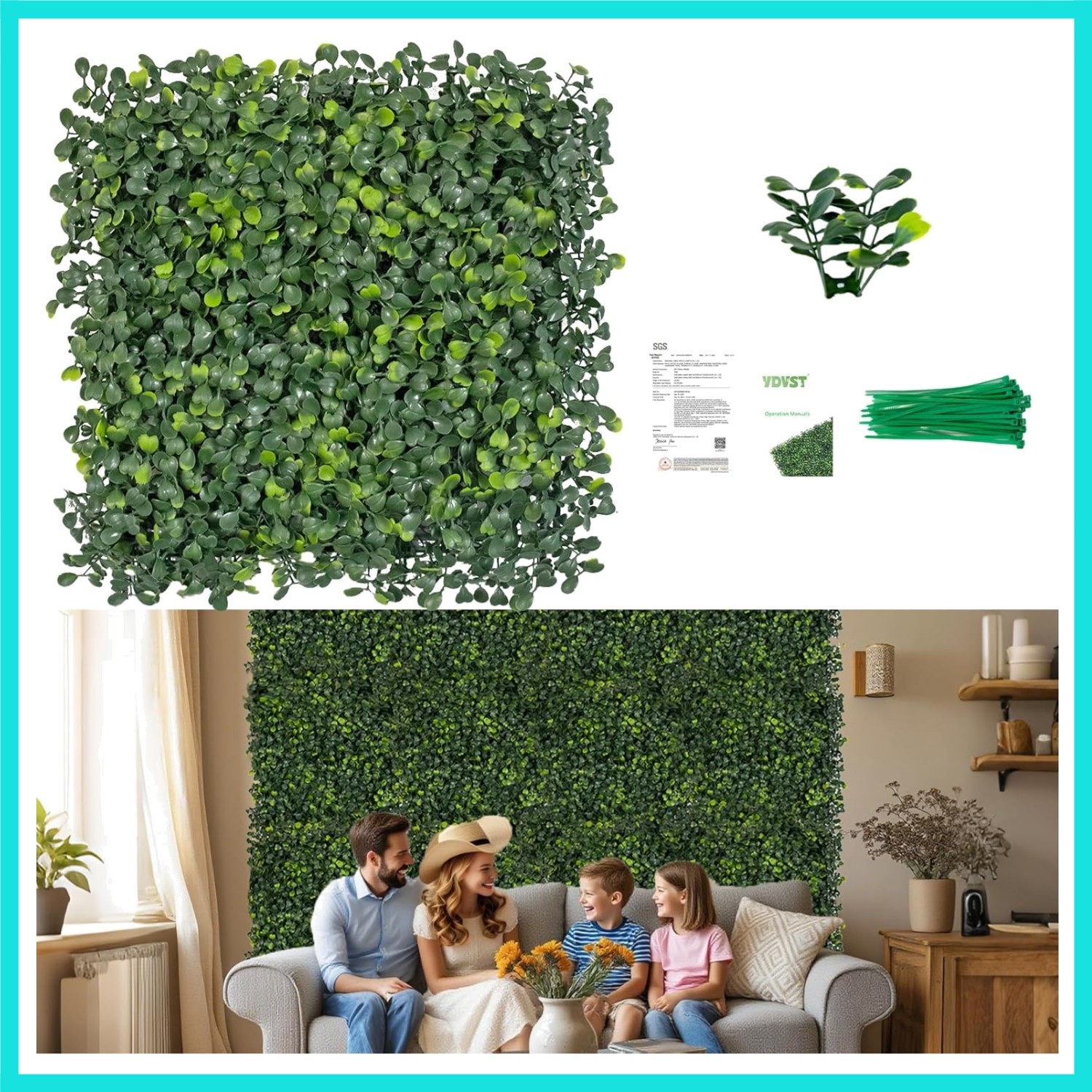 Grass Wall Panels 12 PCS 10″x 10″ Artificial Boxwood Panels with 50 Zip Ties,…