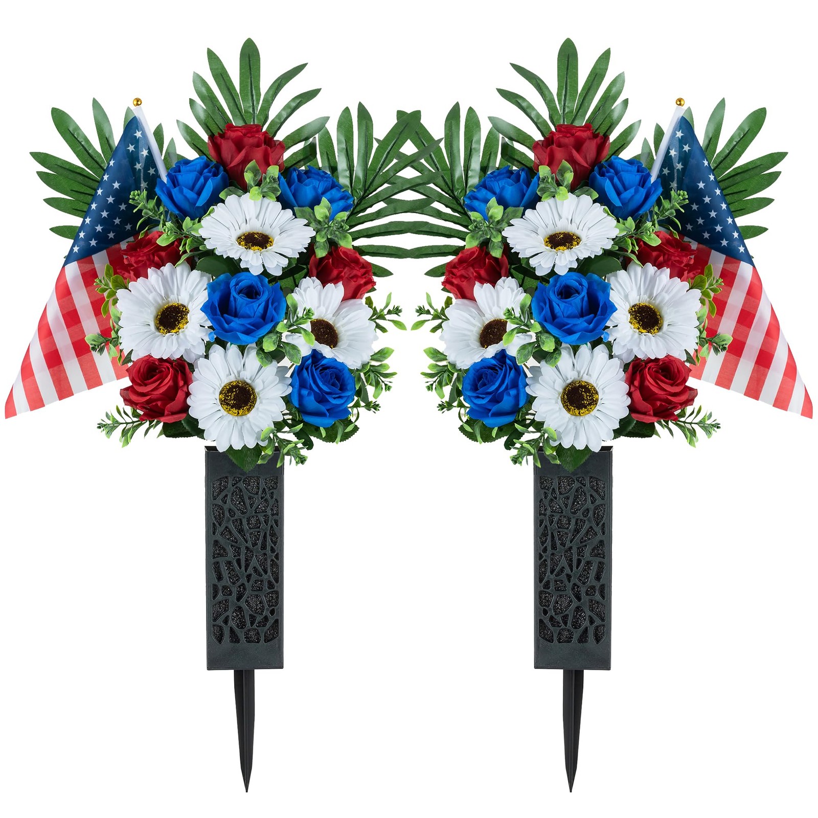 Memorial Day Flowers for Cemetery 2 Pcs Outdoor Grave 250th Anniversary USA D…