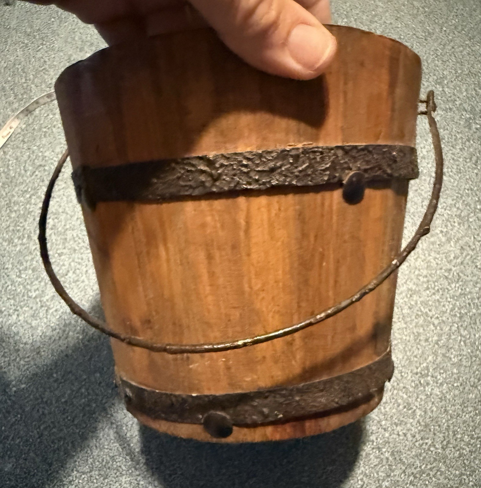 Rustic Wood & Metal Bucket Cotton Centerpiece Arrangement Brown/White 5 in