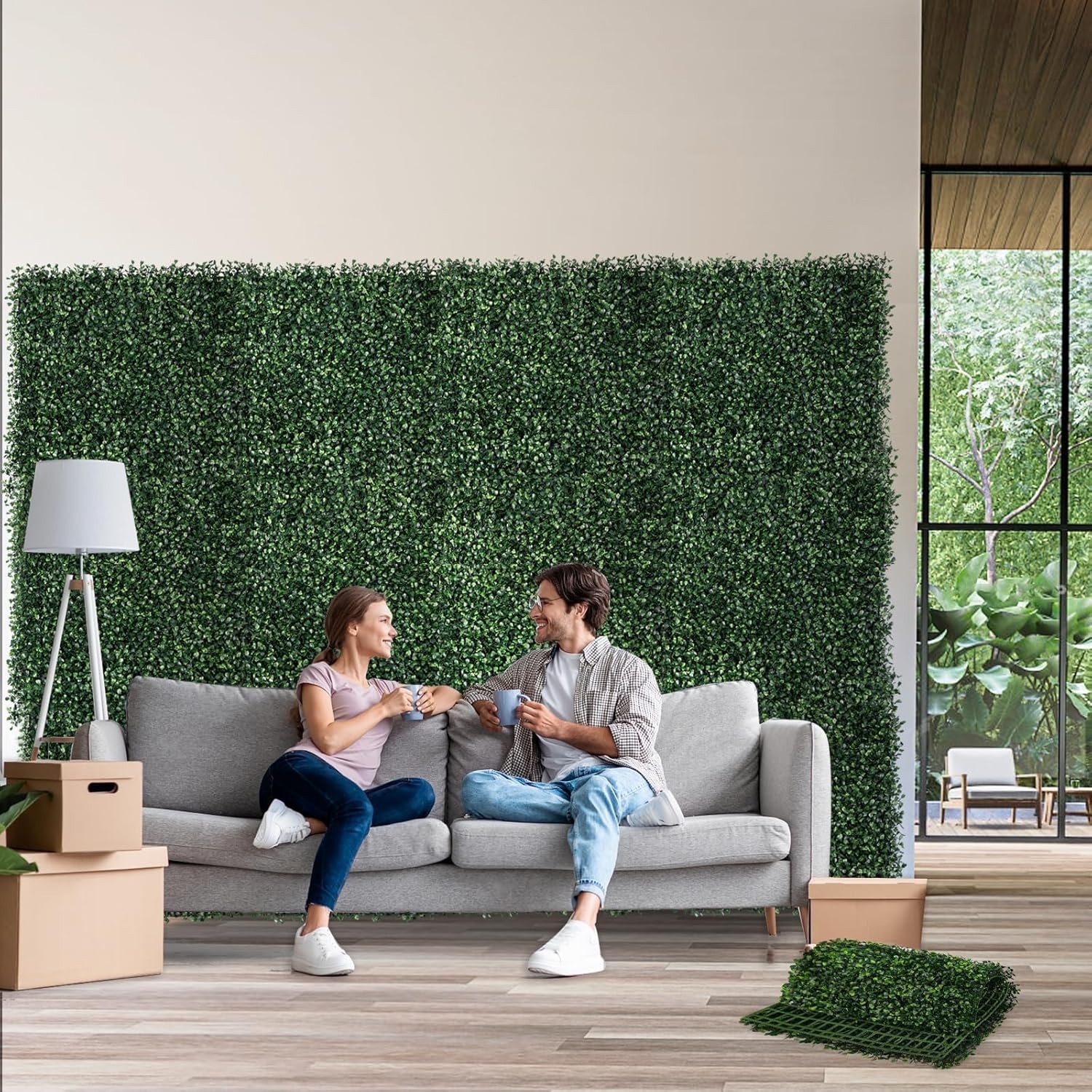 MOEPUT 12PCS 10X10″ ARTIFICIAL GRASS WALL PANELS BOXWOOD HEDGE BACKDROP DECOR