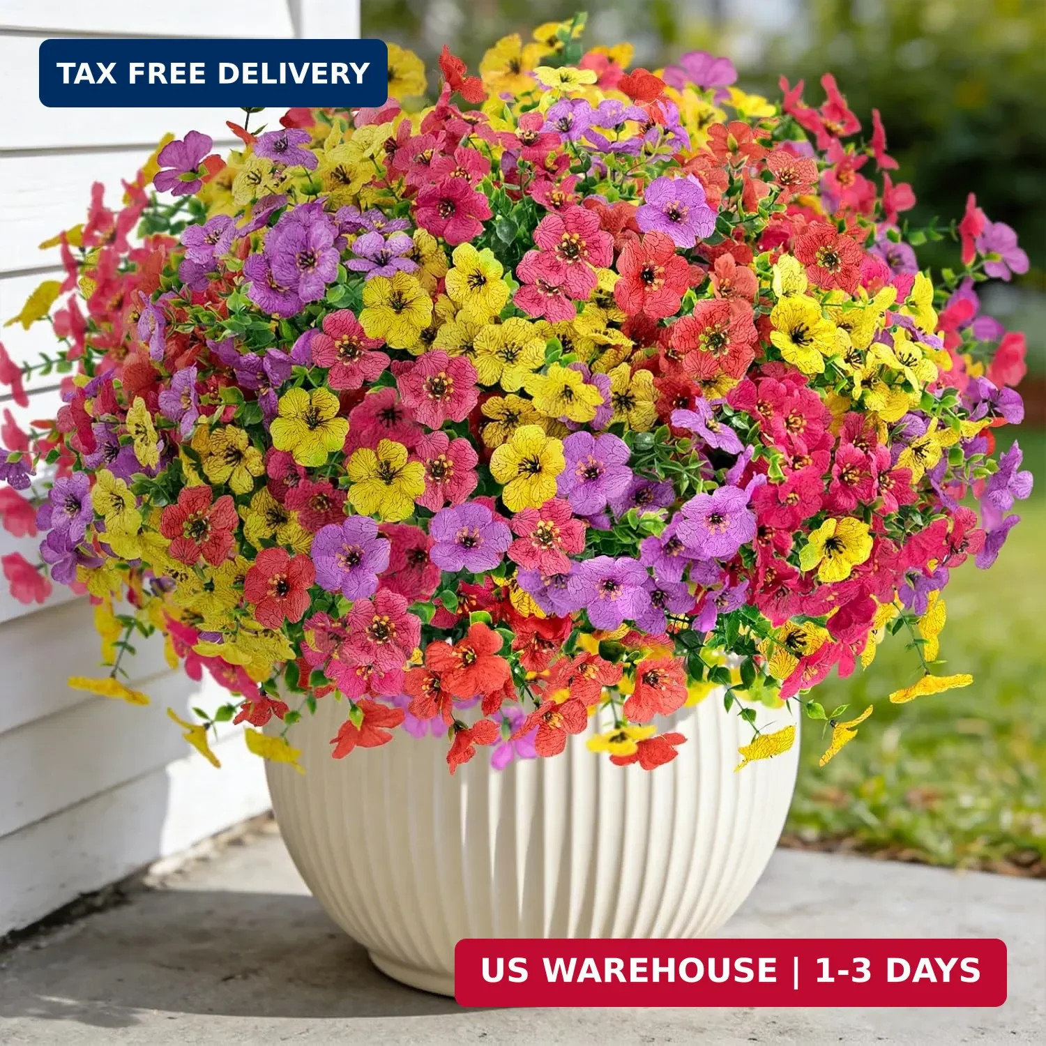 12 Bundles Artificial Flowers for Outdoors, Fake Silk Plastic Flowers for Outsid