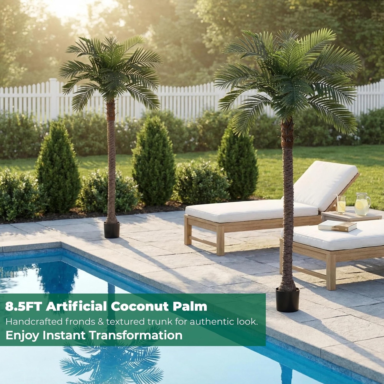 8.5FT Artificial Coconut Palm Tree Set of 2, UV Resistant Faux Sago Palm Plan…
