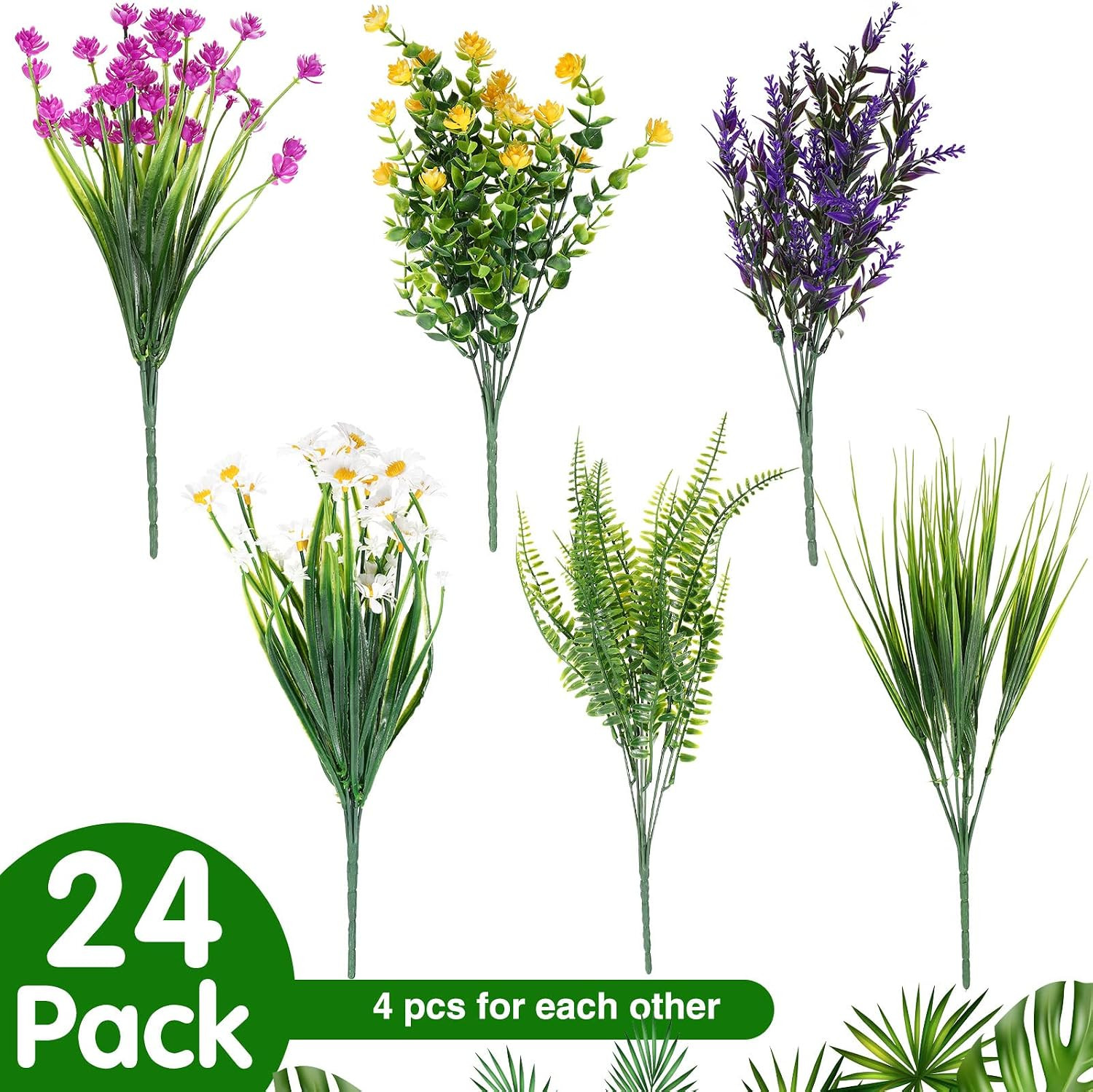 24 UV Resistant Artificial Flower Bundles for Outdoor & Indoor Decor