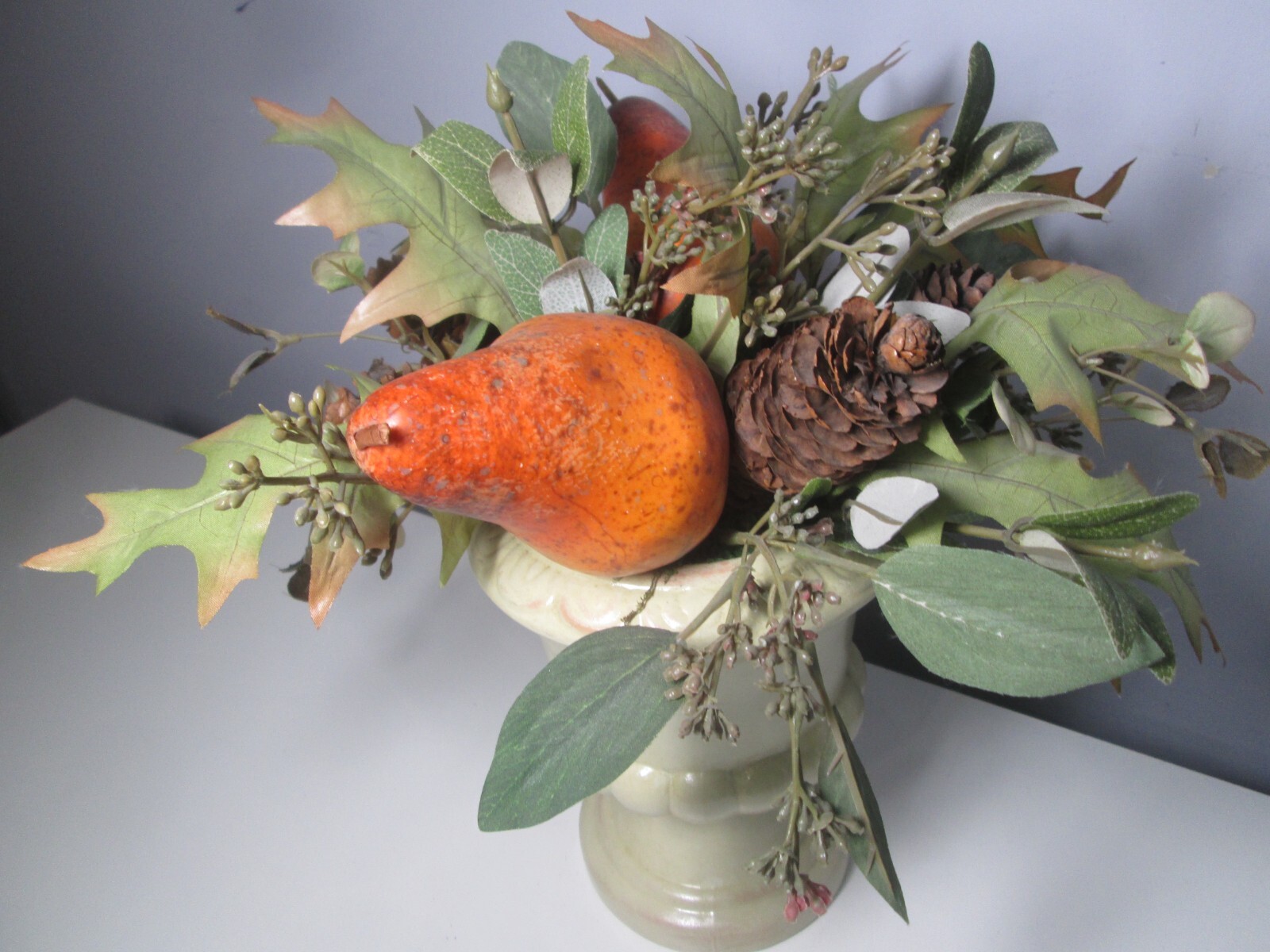 Fruit Topiary Arrangement In Urn Pedestal Planter Bought @ Bombay Company – 12″H