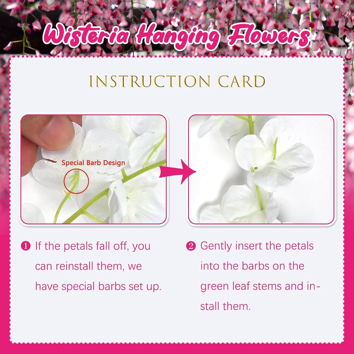 Fuchsia Wisteria Hanging Flowers 24 Pack – 3.4 Ft Artificial Garland Vines