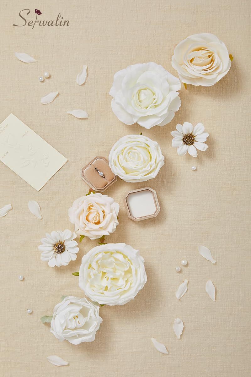 White Wedding Flowers Silk Roses Peonies Real Touch Cake Decoration DIY