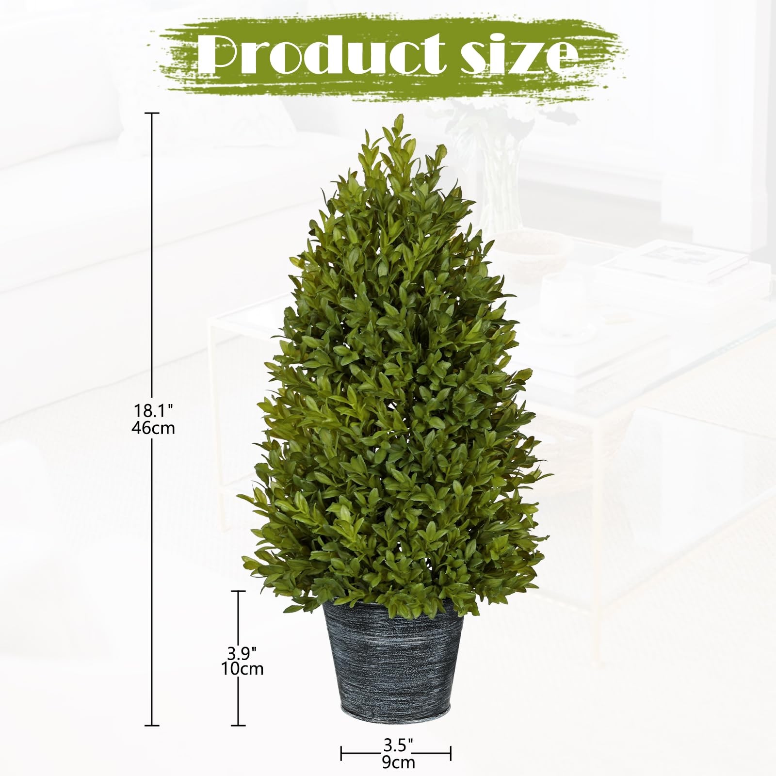 Artificial Boxwood Cone Topiary Tree, 18″ Small Fake Plant Faux Potted Plant …
