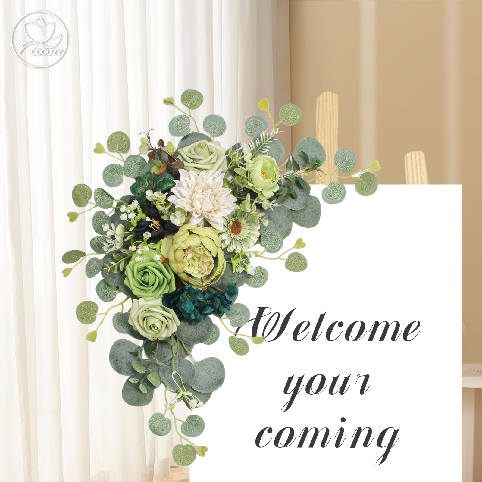 2 PCS Dark Green Artificial Wedding Arch Flowers Sign Faux Floral Swags