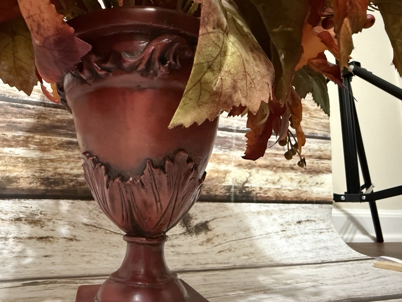 Faux Floral Arrangement Home Decor With Vase 15” Tall Brown Orange