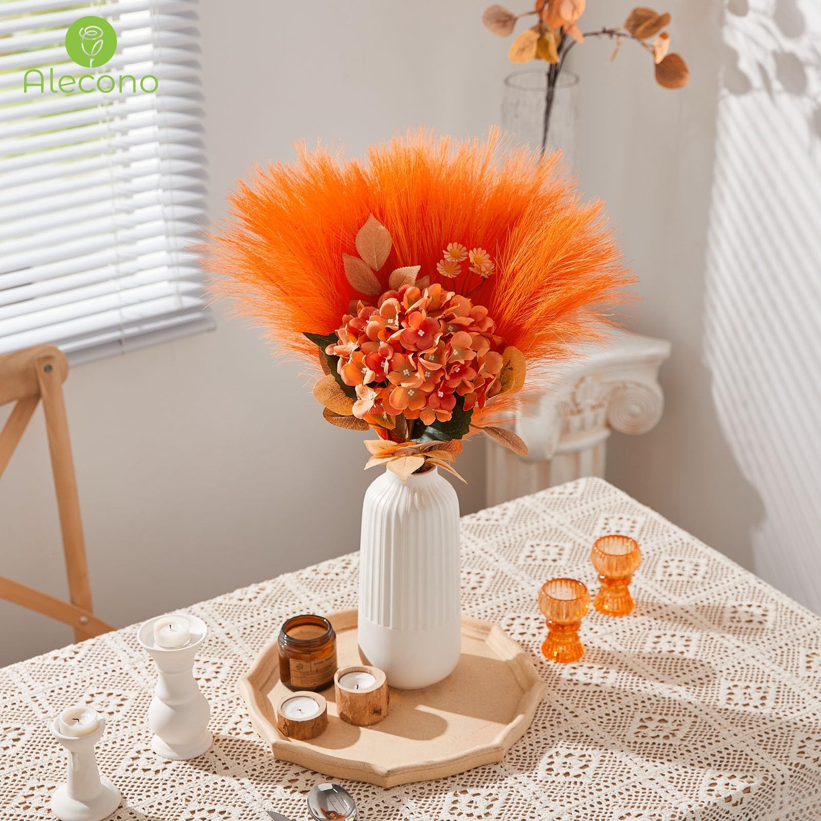 Bright Orange Pampas Grass 17 Inch Decor Faux Wall Fall Wedding Centerpiece