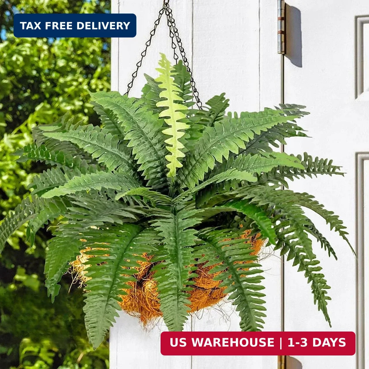 Artificial Boston Ferns Bush Plants Large, Set of 3 Large Artificial Ferns for O