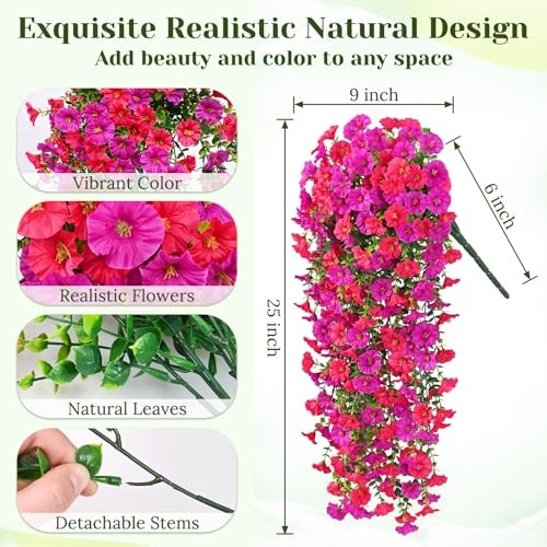 2 Packs Look Real Artificial Flowers for Outdoors, 2 packs Fuchsia+rose Red
