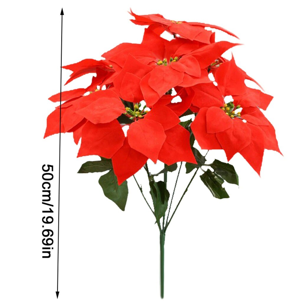 Artificial Poinsettia Flower Fake Home Flower Decor Office Home Party Decoration