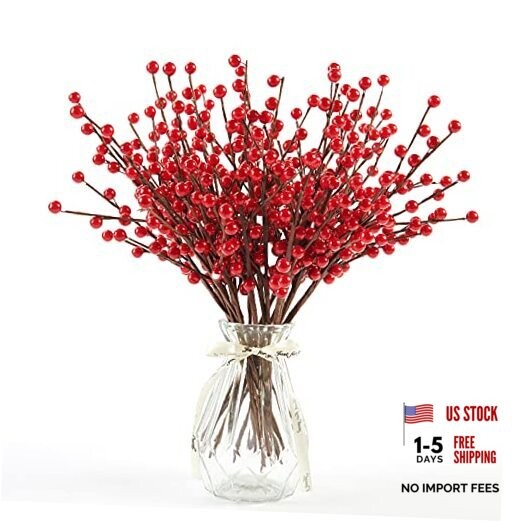 12 Pack Berry Stems – 12.6” Holly Berry Stems for Christmas Tree 12pack