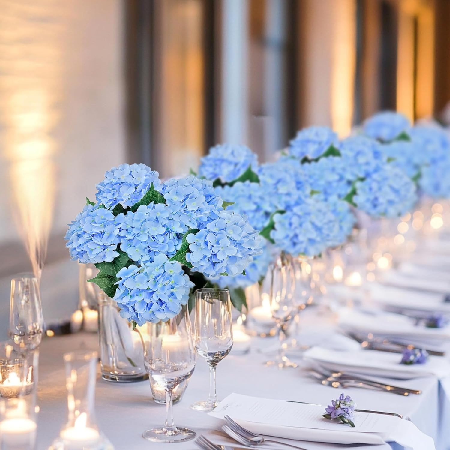 6PCS Blue Hydrangea Artificial Flowers, Bulk Silk Fake Flower with Stems, Fau…