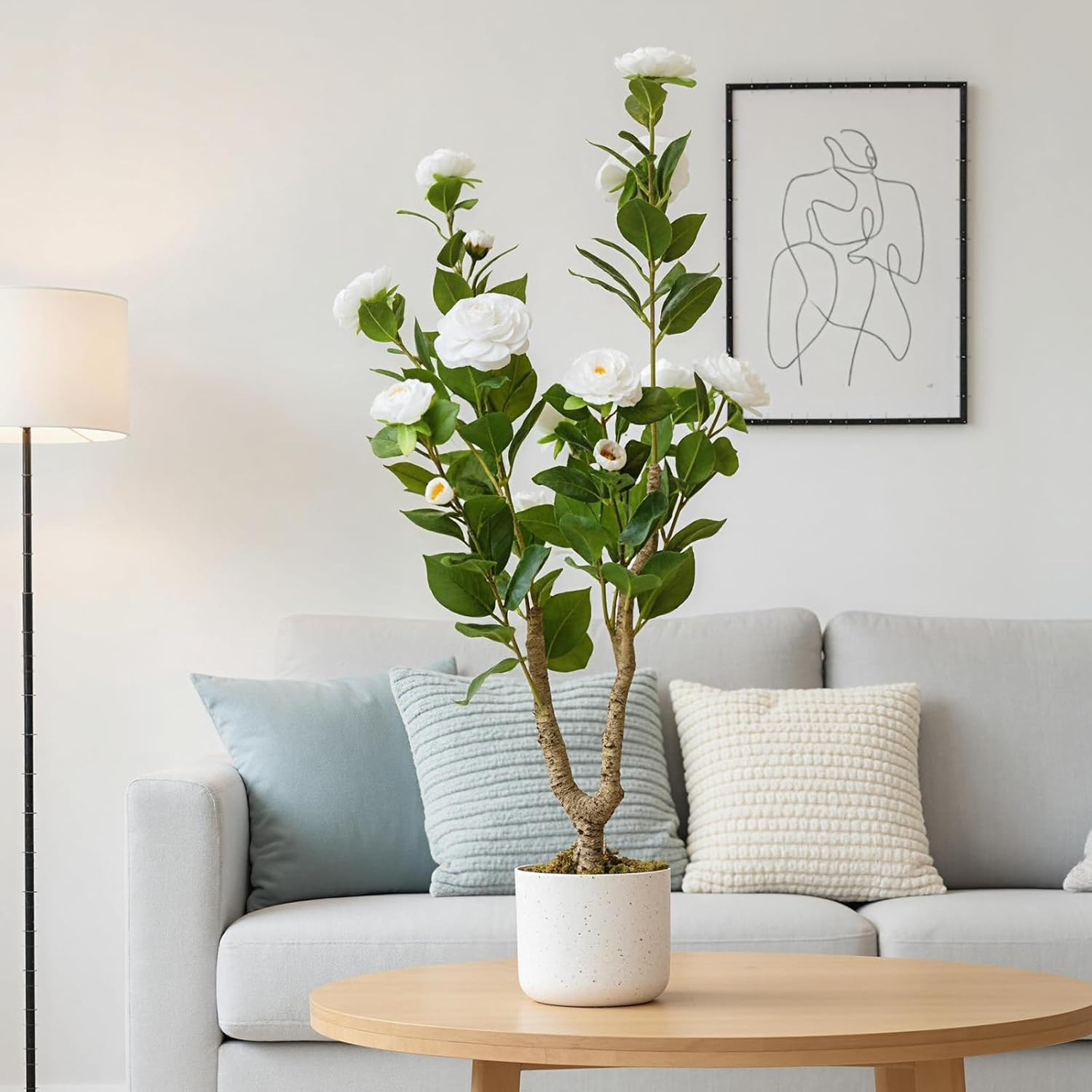 3FT Faux Camellia Tree in Pot – Realistic Indoor/Outdoor Decor with White Flower