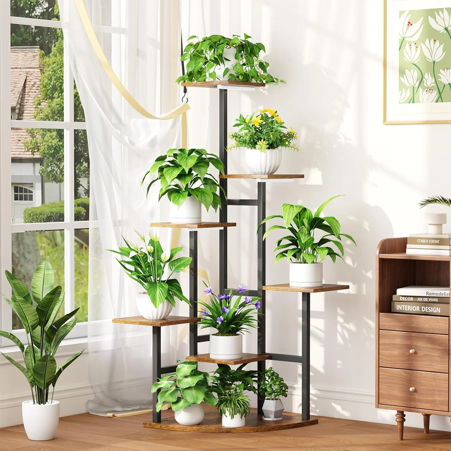 Corner Plant Stand Indoor with Grow Lights, 7 Tiered Plant Shelf Indoor, 43″ Cor