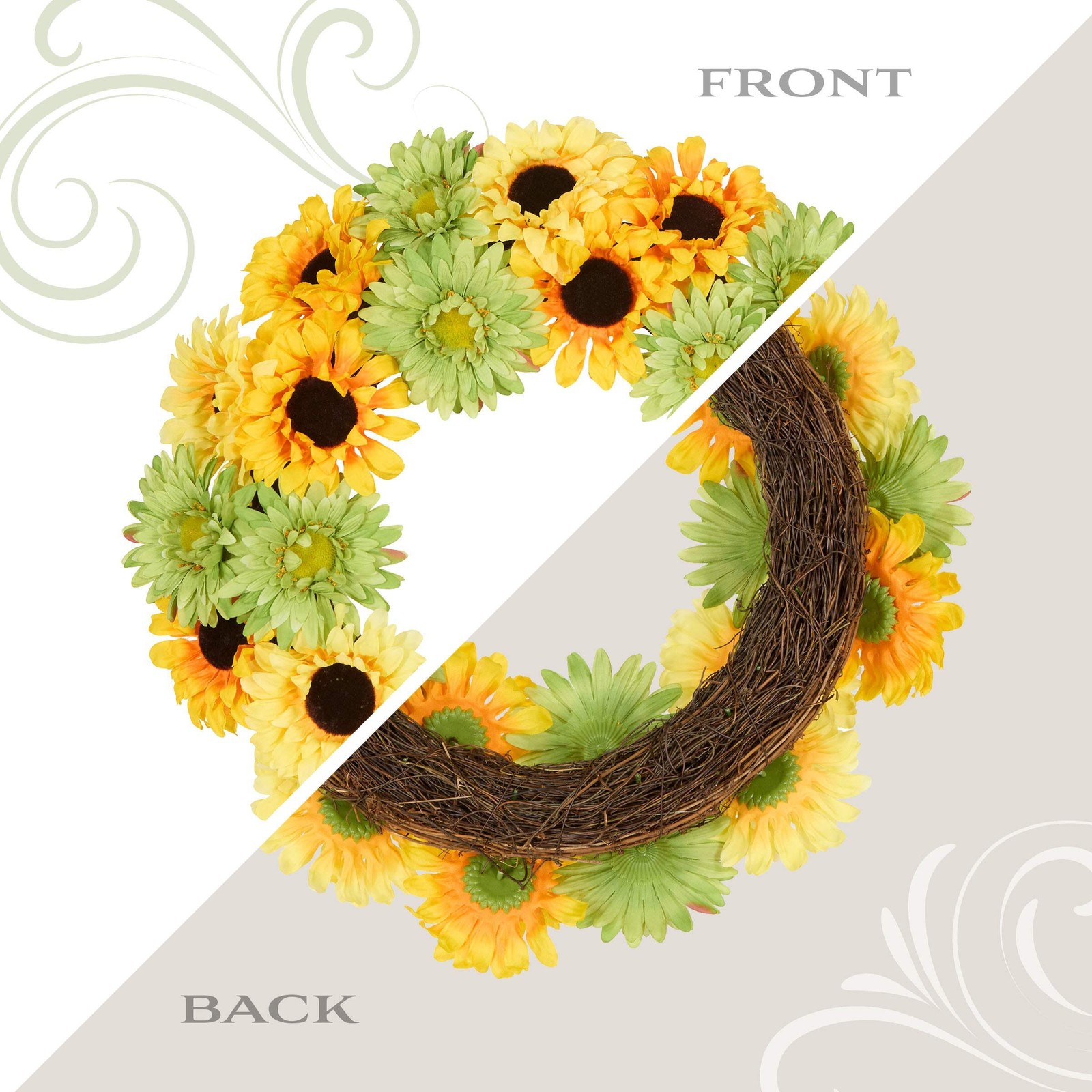 19 in. Spring Garden Accents Yellow Cosmos Wreath with Yellow and Green Sunflowe