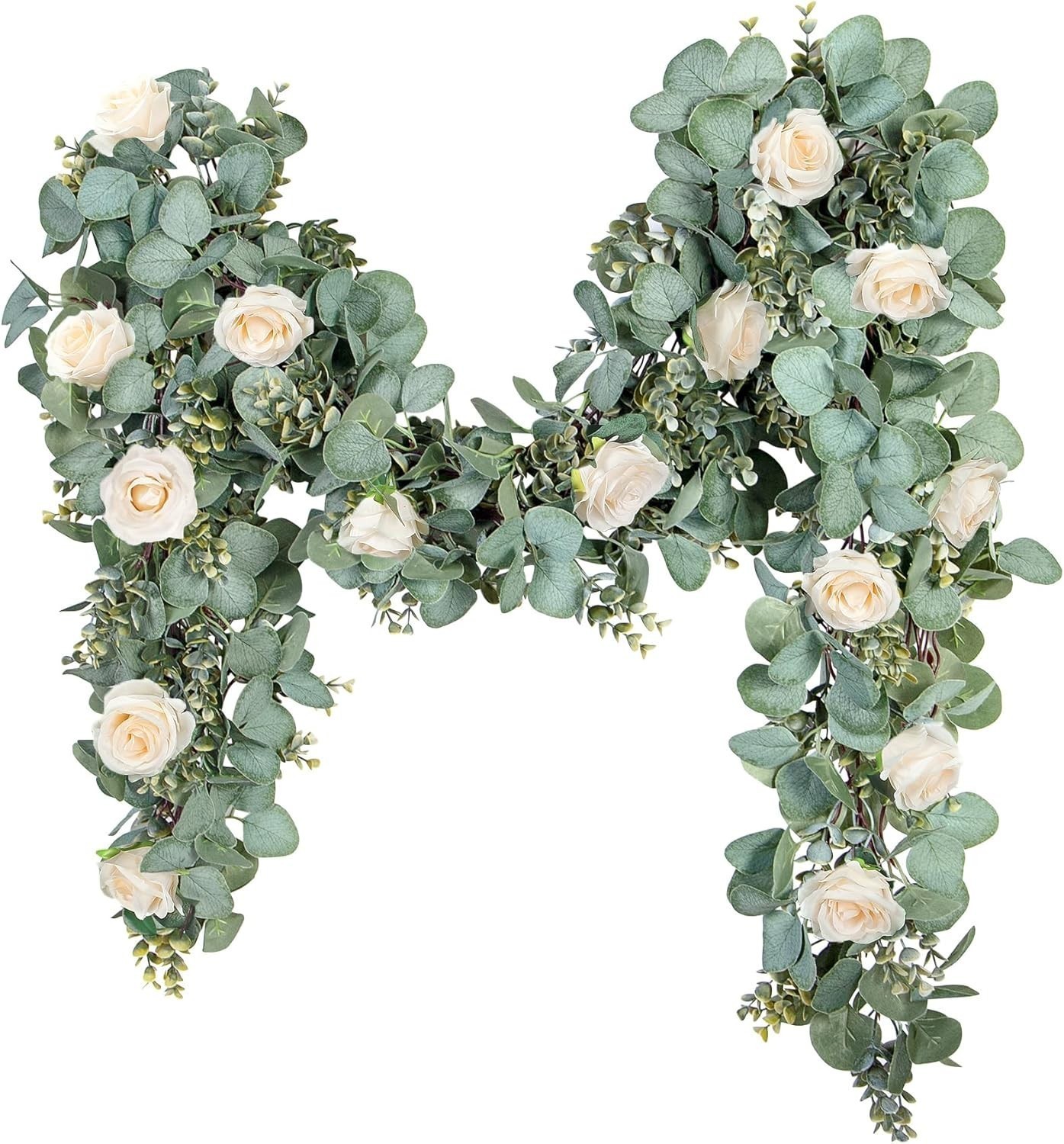 Eucalyptus Garland 6.56 Ft Lush Silver Dollar Leaves Boxwood Artificial Faux