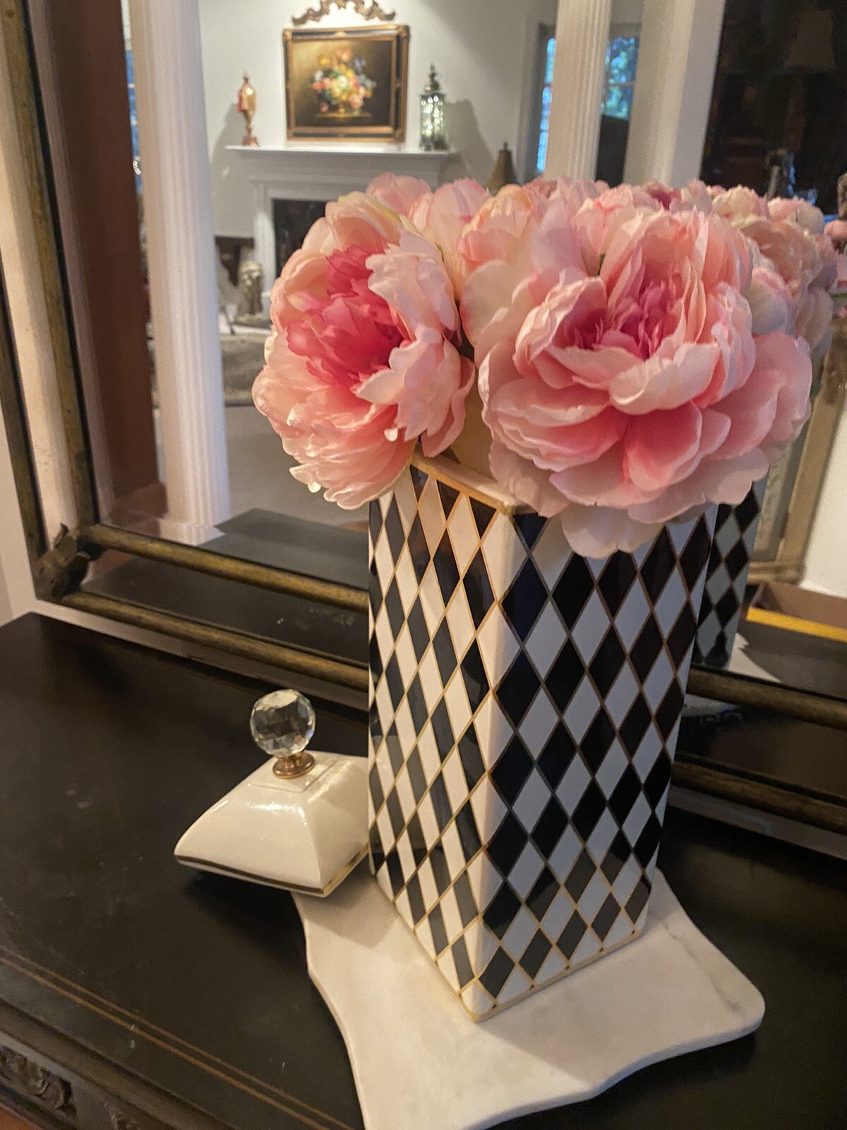 Peony In Glass Vase Full Bloom Arrangement Centerpiece Home Decor