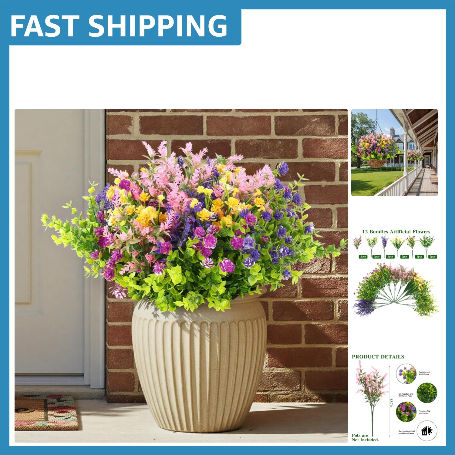 Lifelike Silk Multi-Color Faux Flowers for Indoor & Outdoor Elegance – 12 Pack