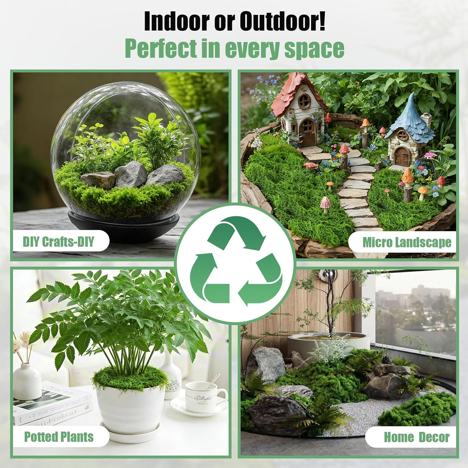 Fake Green Moss for Potted Plants Indoor, 5.3Oz Artificial Moss for DIY Crafts,