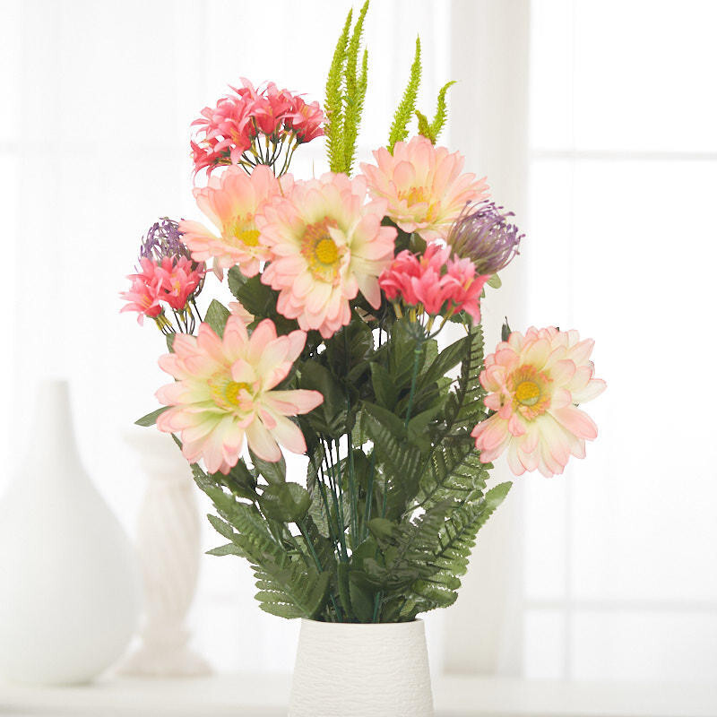 23″ Pink Artificial Gerbera Floral Bush with Greenery