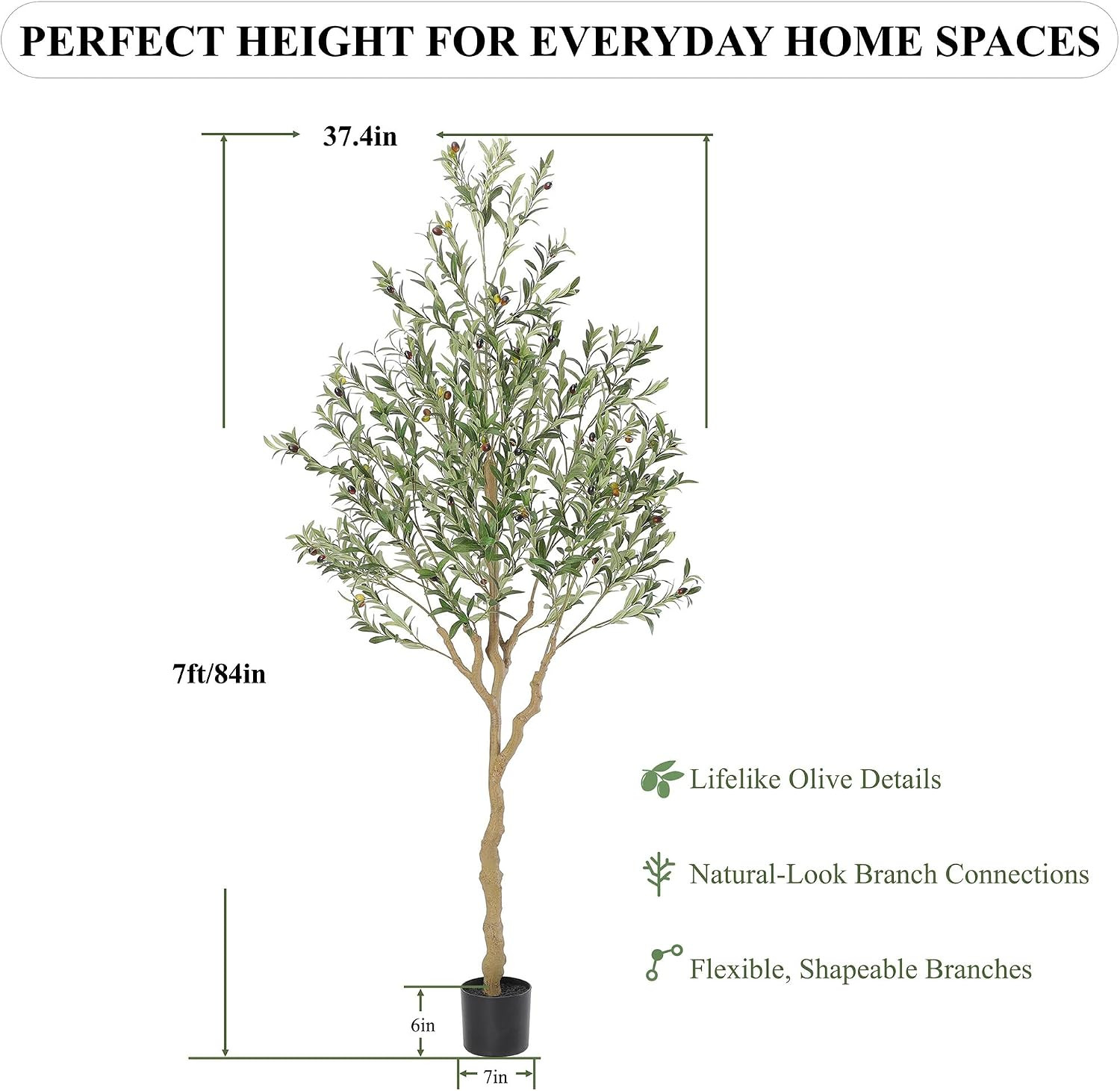 Tall Faux Olive Tree，7Ft（84In） Realistic Potted Silk Artificial Indoor with Gree