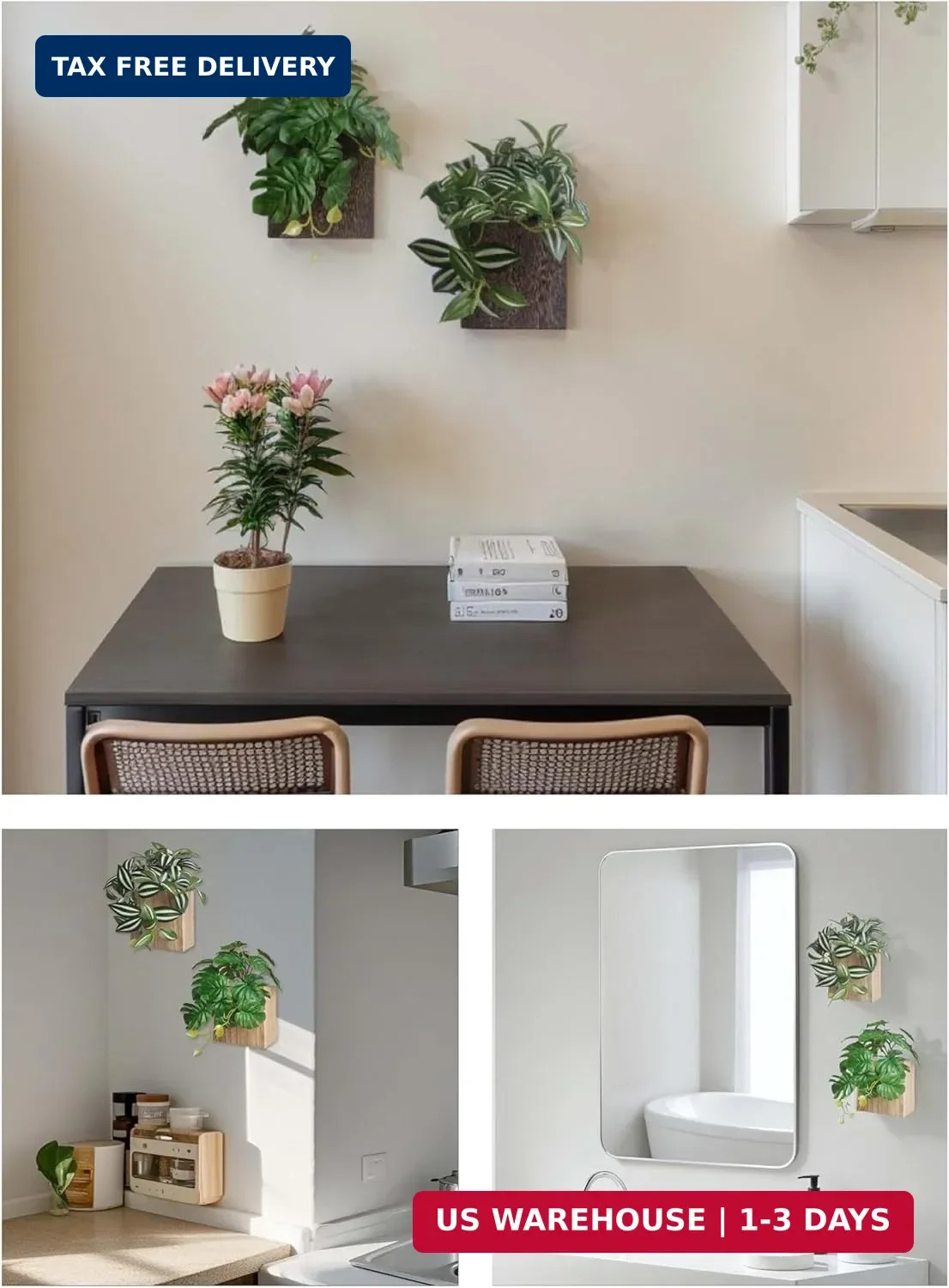 Wood Wall Planter Vase with Artificial Plants Wall Decor, Small Wall Plant Decor