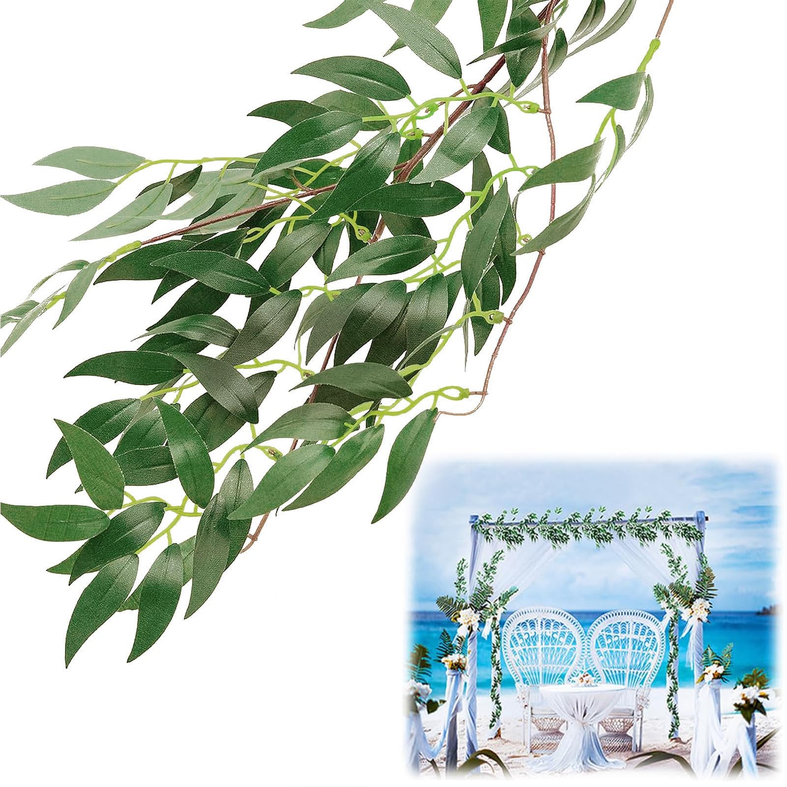 Fake Vines Greenery Garland – 5 Packs Total 28ft Green Willow Leaf Vine Garla…