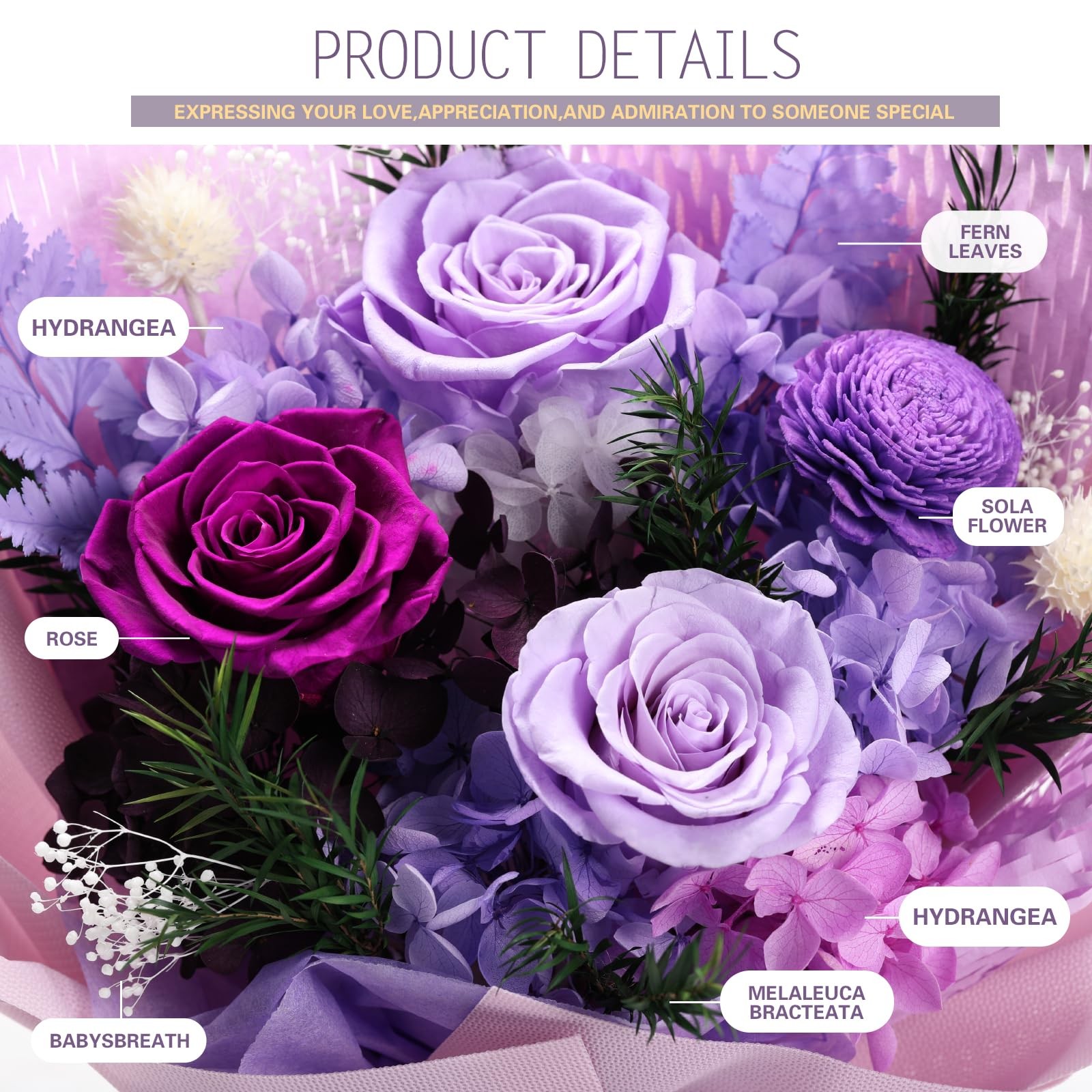 Preserved Flowers for Delivery, Mothers Day Purple Flower Bouquets with Neckl…