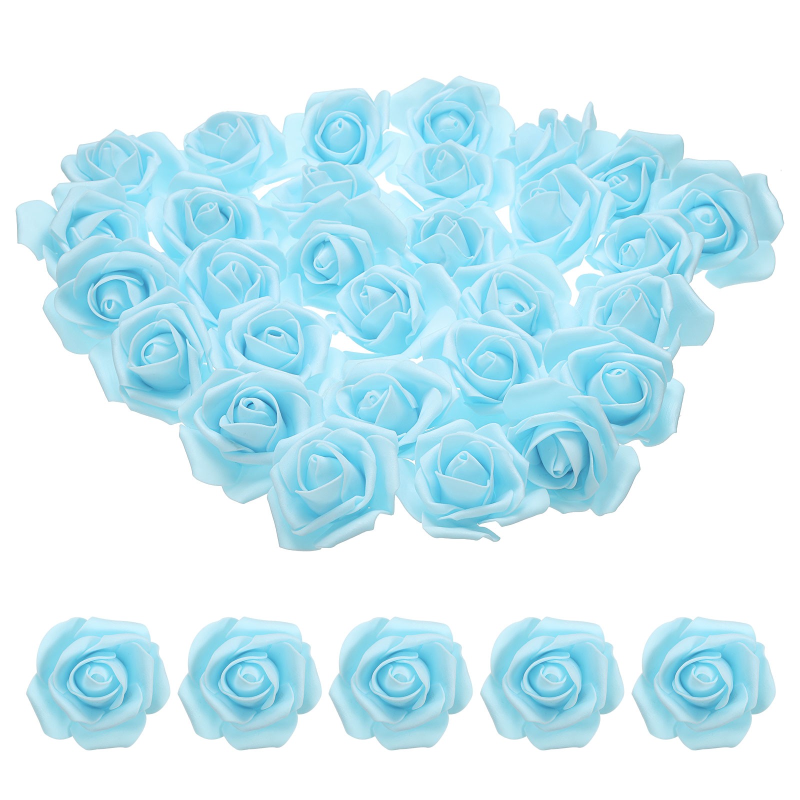 100pcs Foam Rose Heads 6-7 Cm for DIY Crafts Accessories, Light Blue