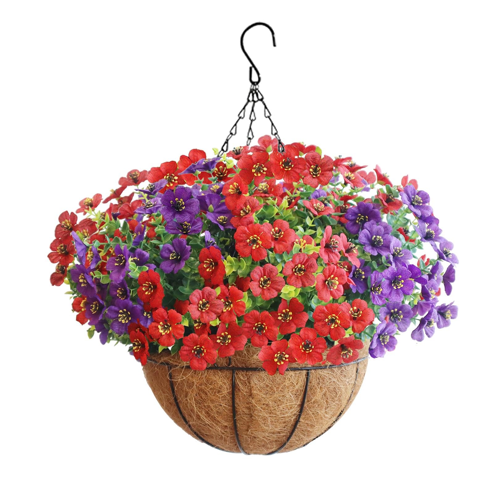 Artificial Hanging Flower Plants with Pot Planter, 12 Bundles Fake Flowers Uv…