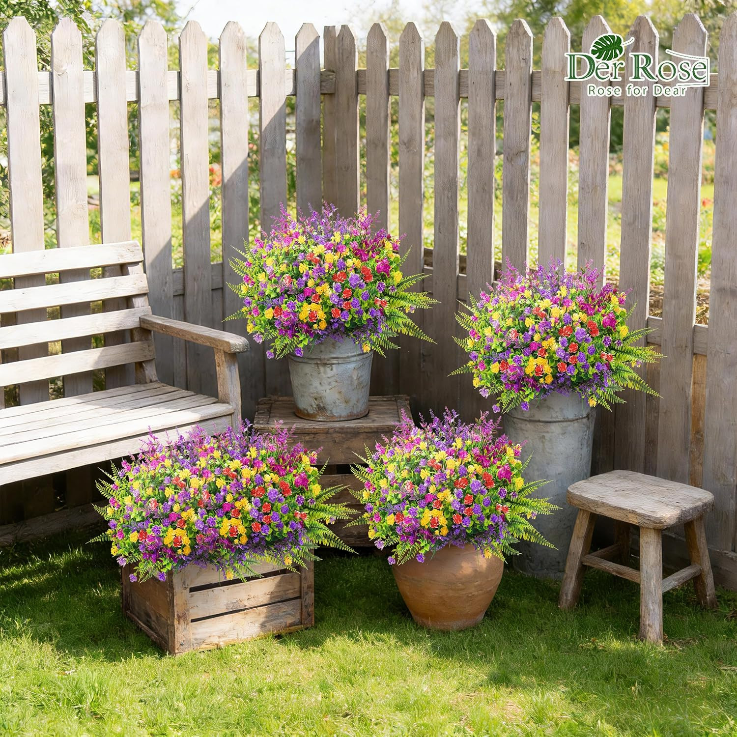 24 Bundles UV Resistant Fake Flowers Spring Artificial Flowers for Outdoors for
