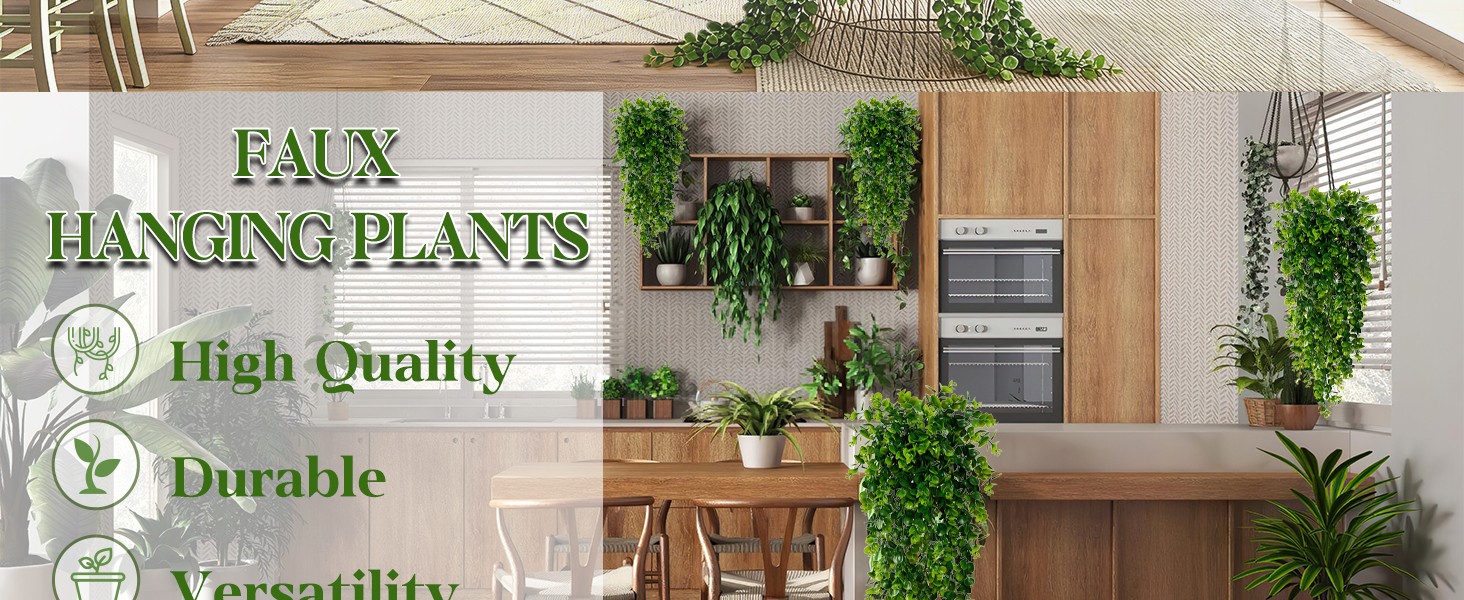 2Pcs Fake Hanging Plants Faux Greenery for Outdoor Planters Wall Plants Hanging