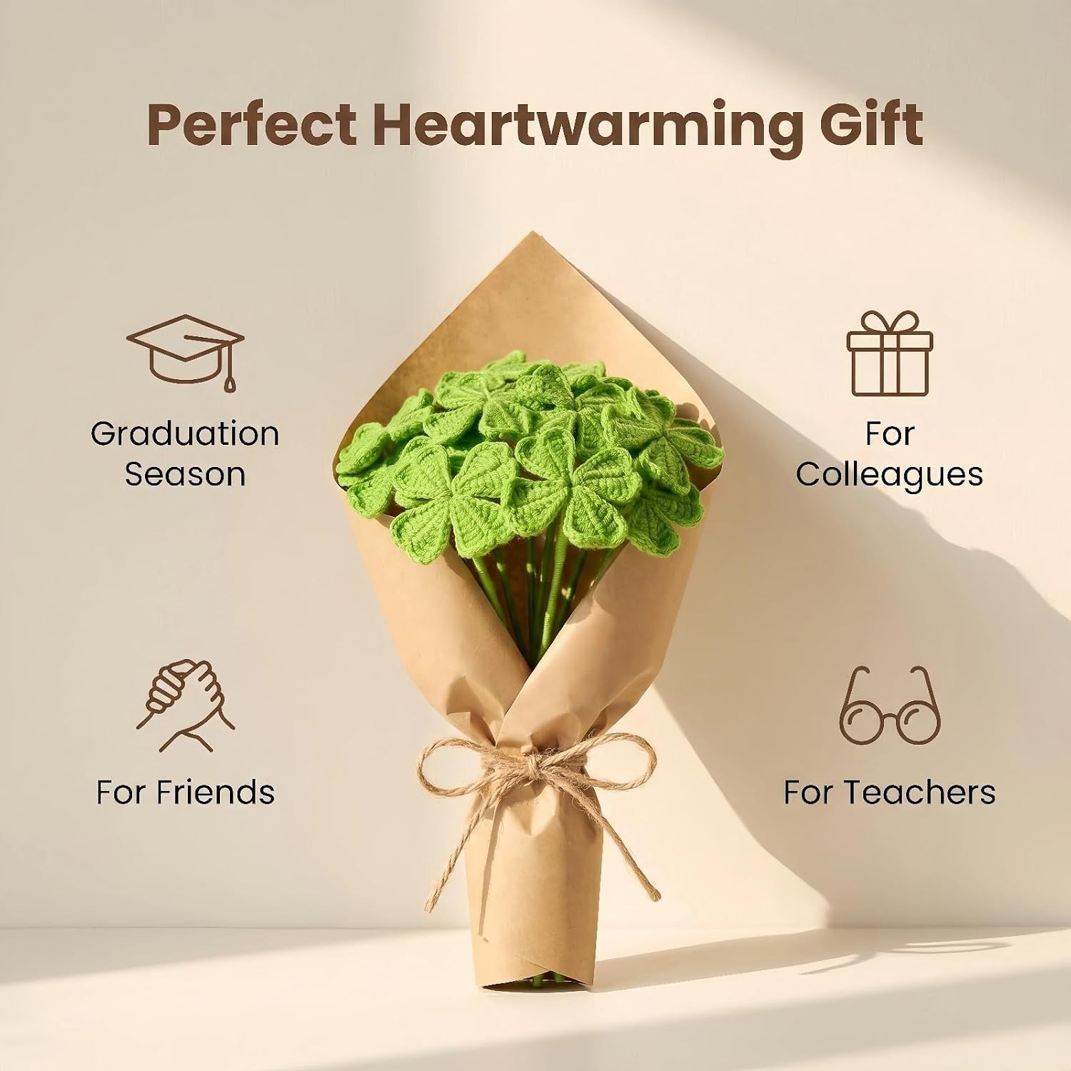 5Pcs Handmade Crochet Four Leaf Clover Bendable Non-Wilt Lucky Decor | Handcr…