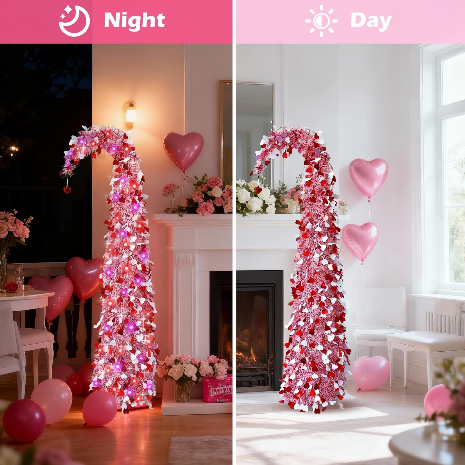 5 Ft Valentines Day Tree,Valentines Day Decorations,Pink Heart Tree with Ligh…