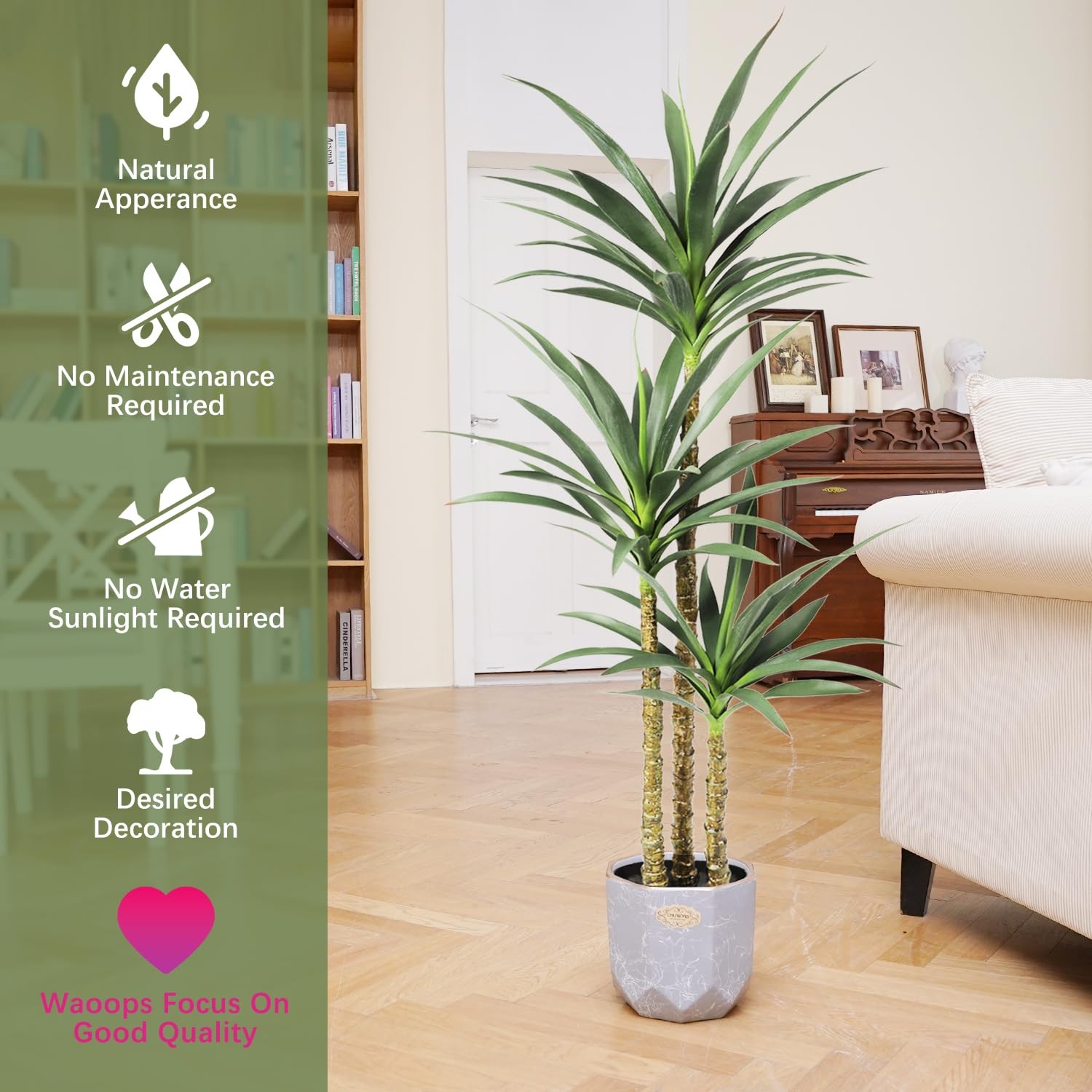 Artificial Tree 5.3Ft Faux Agave Plant with 3 Heads in Plastic Pot Fake Tree …
