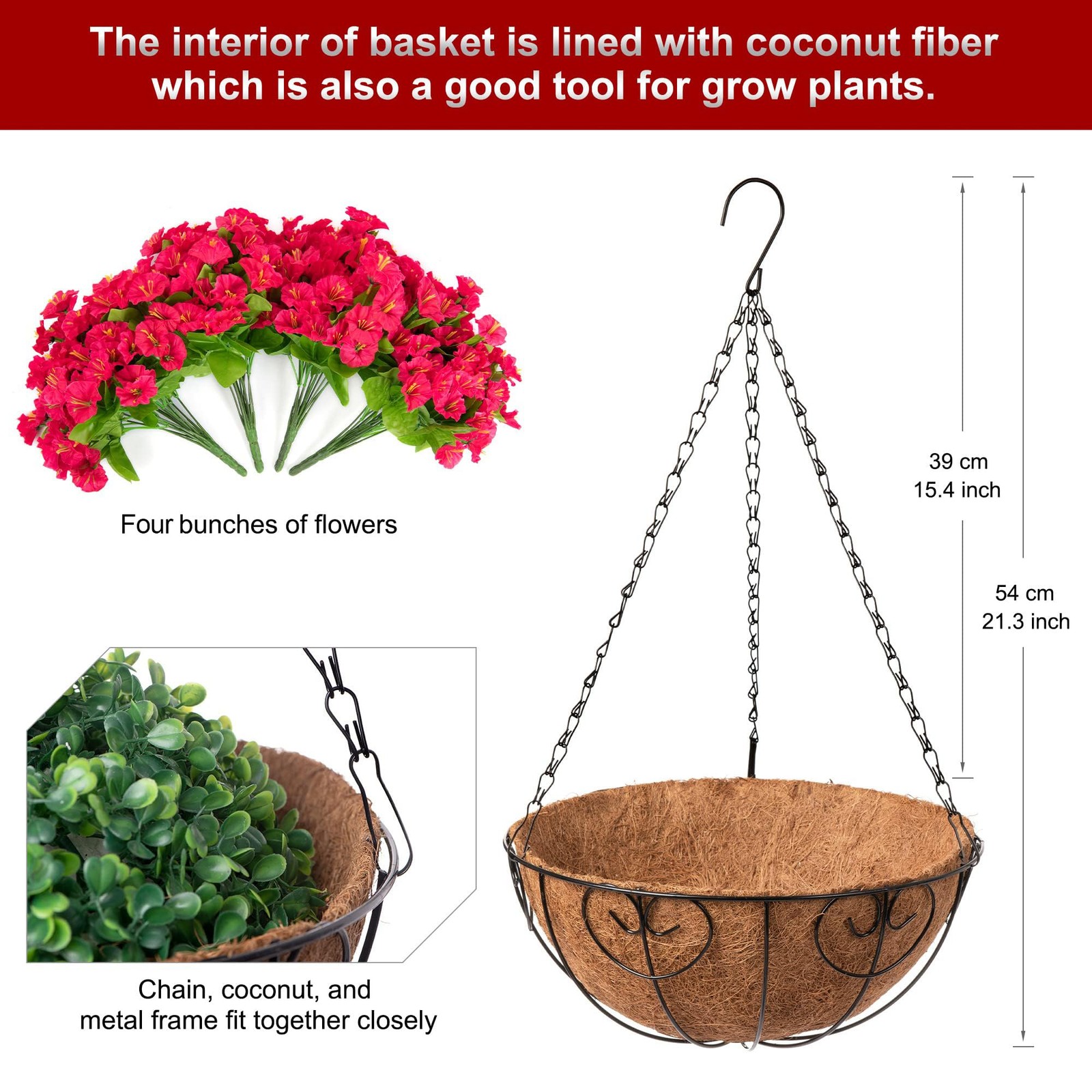 Artificial Hanging Flower Plants with Basket for Outdoor Decoration, Faux Pet…