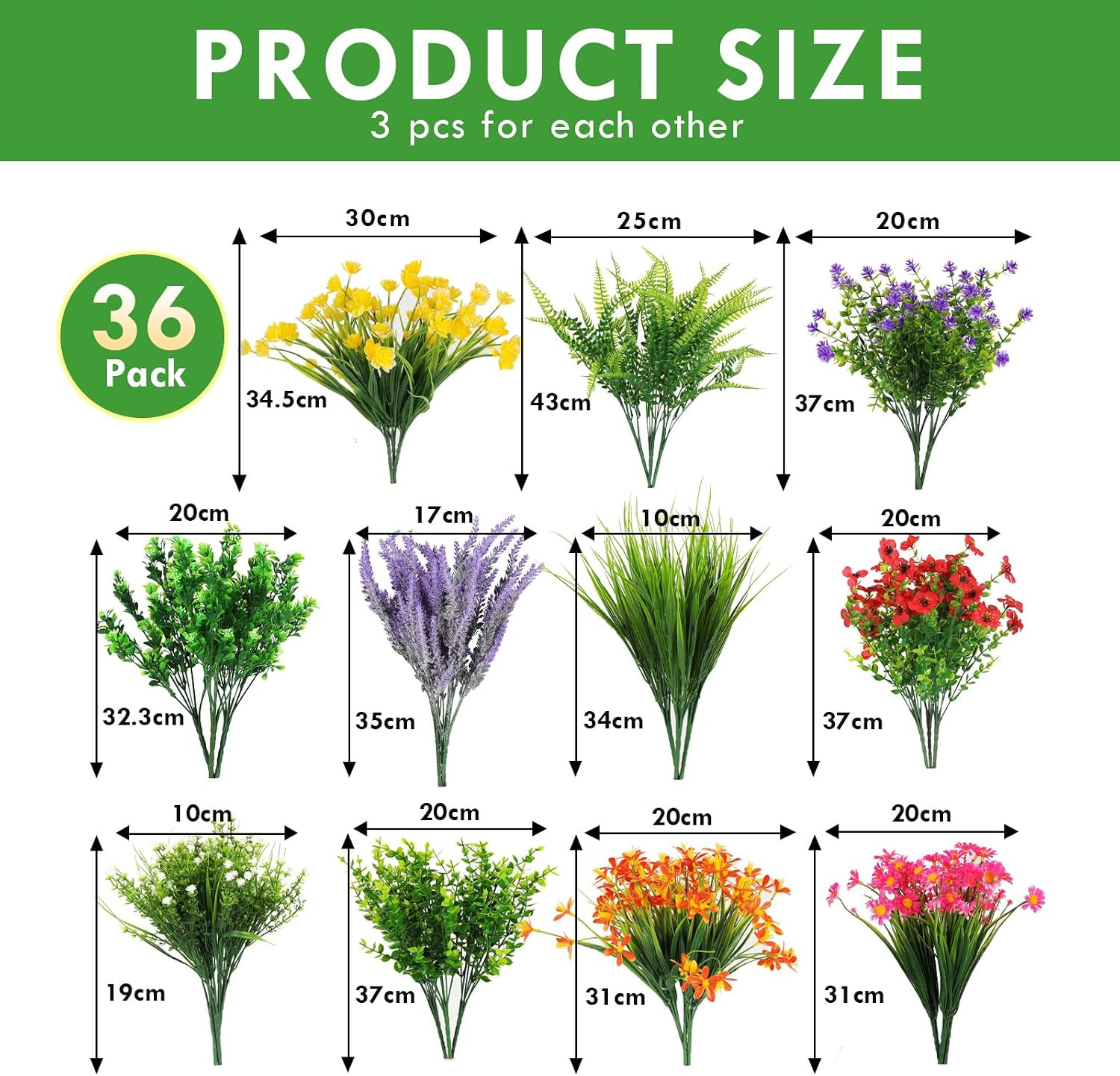 36 Bundles Faux Wildflowers for Outdoor Planters – Spring Summer Decor