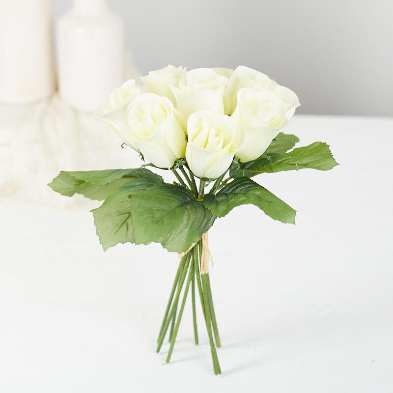 Set of 2 Cream Artificial Rose 9-1/2″ Floral Bundles