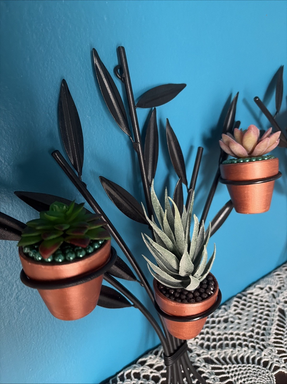Set of Two Wall Candle Decor with 6 Artificial Succulents Hanging Plants