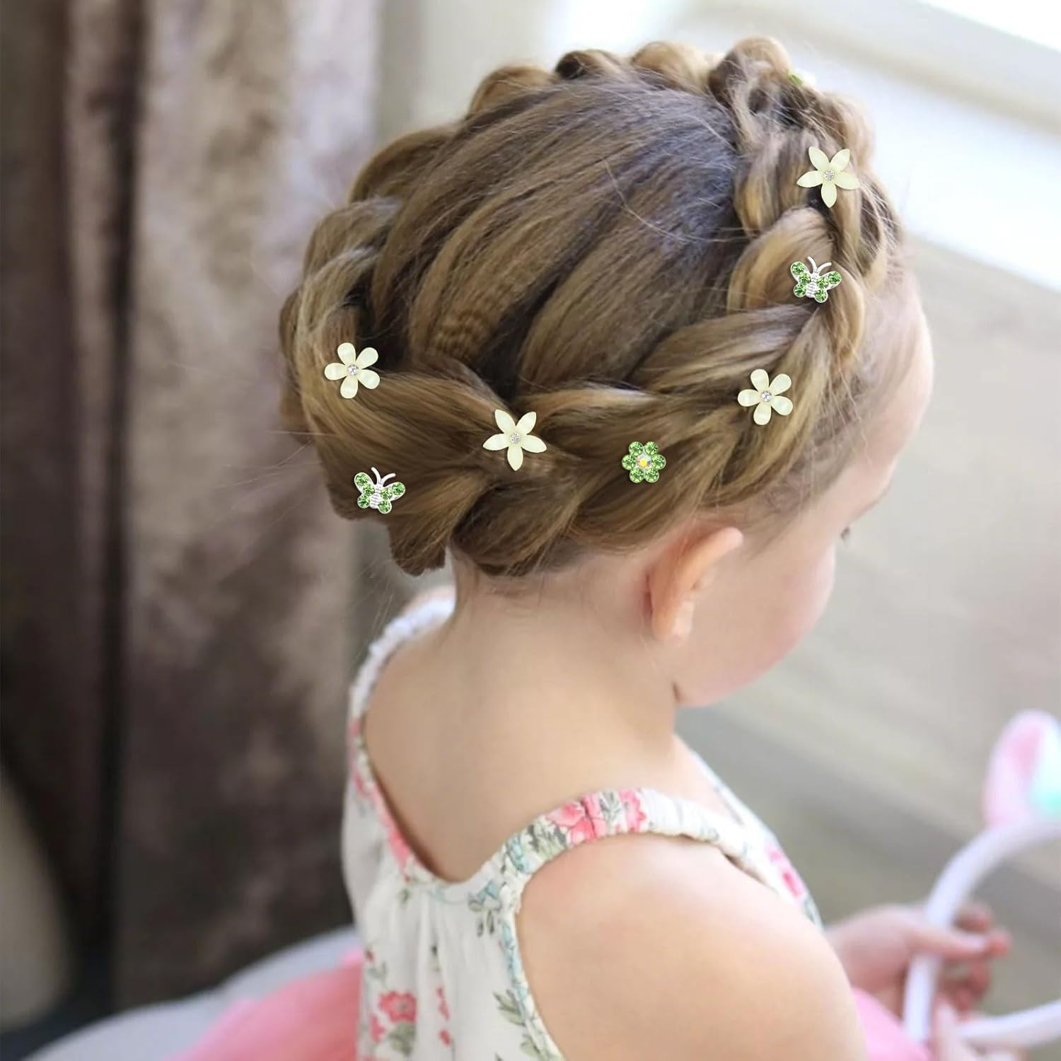 20 Pcs Mini Green Flower & Butterfly Rhinestone Hair Clips – Wedding & Bridal Ha